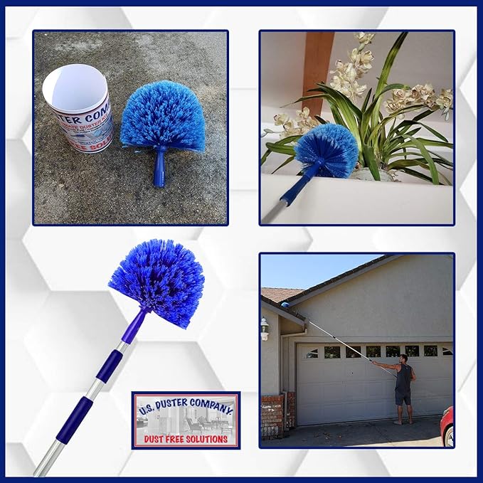 Ceiling Fan Duster Cobweb Duster, Extendable Reach 20 feet, | 3-Stage Aluminum Telescoping Pole | Extends for High Ceiling Duster | Long Handle Plus 2 Duster Heads