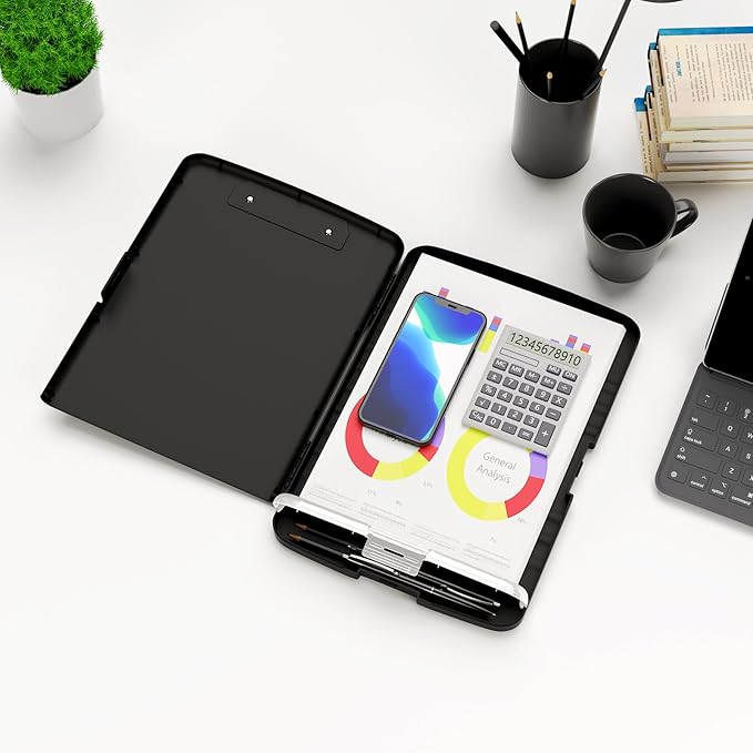 Hongri Clipboard with Storage with Pen Holder, Folder Nursing Clip Board 8.5 x 11 Foilo-Side Opening, High Capacity, Light Weight for Teachers, Classroom. Size 14 x 9.6 x 1.2 in(Black)