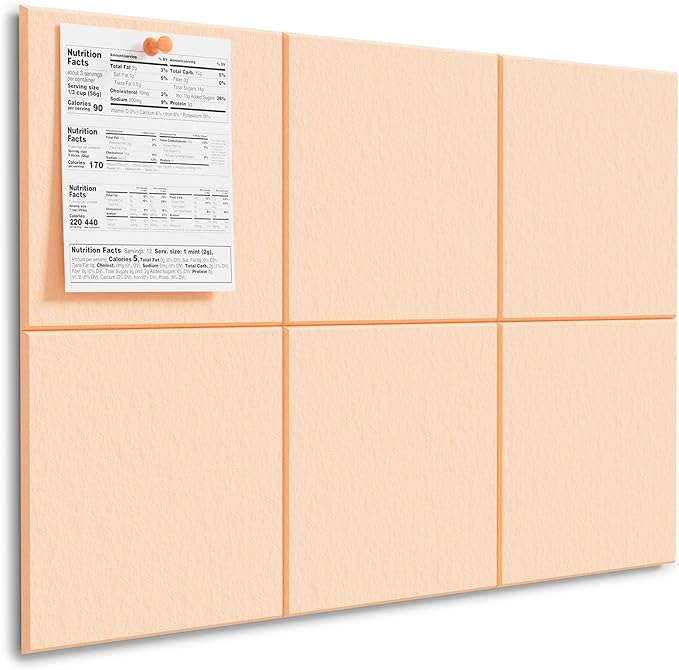 MaxGear Large Cork Board for Wall 36" x 24", Peach Beige Bulletin Board, 6 Pack Felt Wall Tiles with Pushpins, Cork Boards for Office Push Pin Board Tack Board Felt Board
