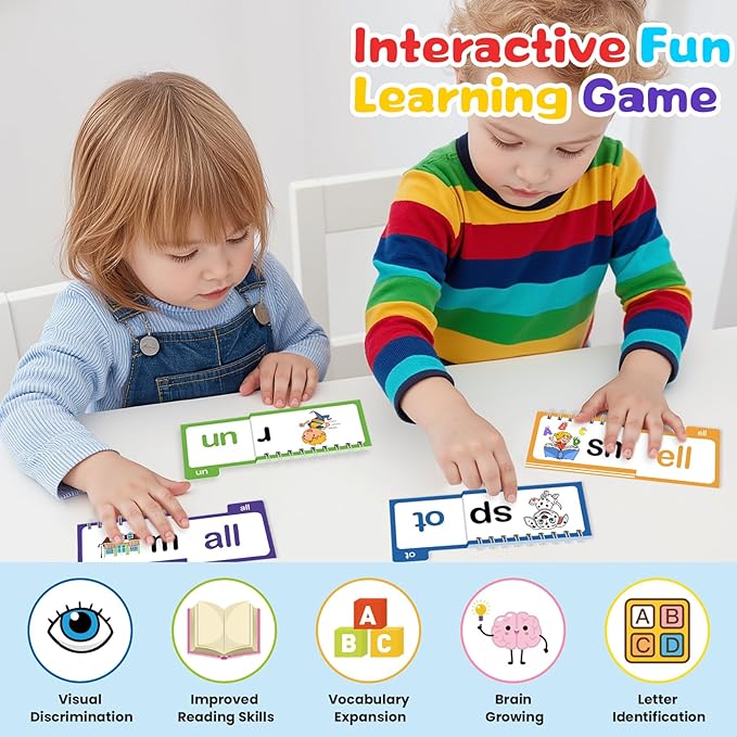 Word Family Build Book, 30 Read and Rhyme Flip Activity Book, Dinosaur ABC Learn to Read Phonics Flash Cards for Preschool/Kindergarten, CVC Words Reading Games for Kids Ages 3-8
