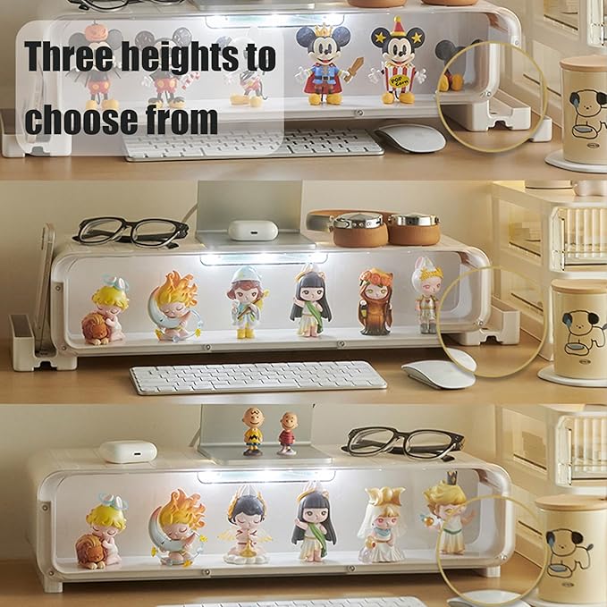 WMM Monitor Stand Riser, Computer Monitor Stand with Drawer and Display Minifigures, Computer Desktop Stand with Lights, Removable Elevated Structure, Compatible with Computers, Desktops, and Laptops