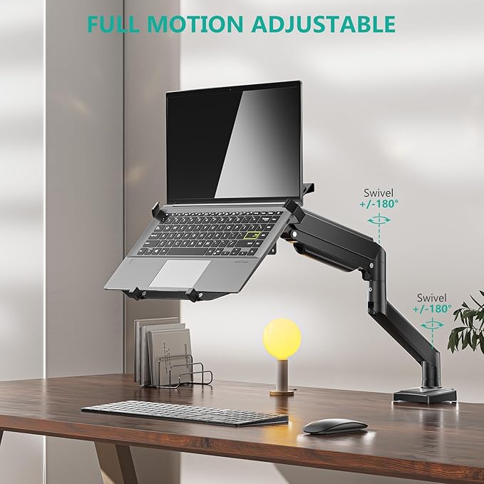 WALI Laptop Desk Mount, 2-in-1 Monitor Mount Fit 17” Notebook and 34” Monitors, Laptop Stand for Desk Adjustable Height, Gas Spring Monitor Arm with Laptops Holder, Up to 22-26.4lbs(GSMP001LPN), Black