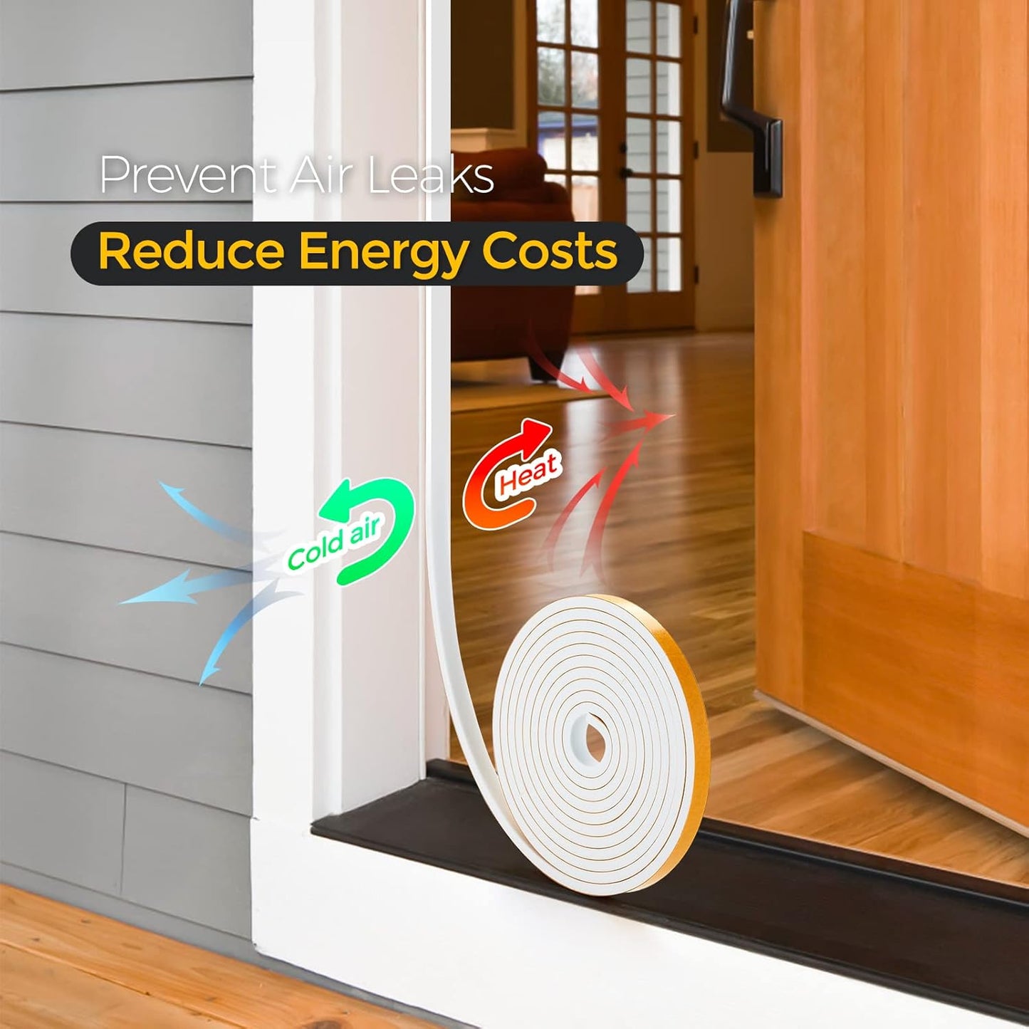 26 Feet Weather Stripping Door Seal, 1/2" Wide X 1/4" Thick Door Seal Strip High Density Foam Tape Adhesive Strip for Door Soundproofing,Window Insulation (1/2" x 1/4" x 26FT,White)