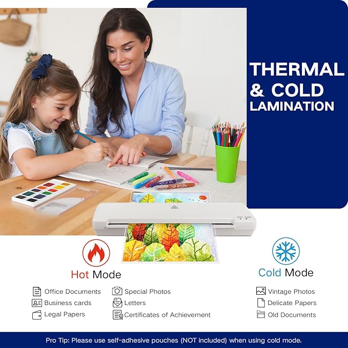 Laminator 13 Inch A3 Laminator Machine, 7 in 1 Desktop Thermal Laminator Never Jam with 40 Laminating Pouches, Paper Trimmer and Corner Rounder, Fast Warm-Up Home Office School Use, White