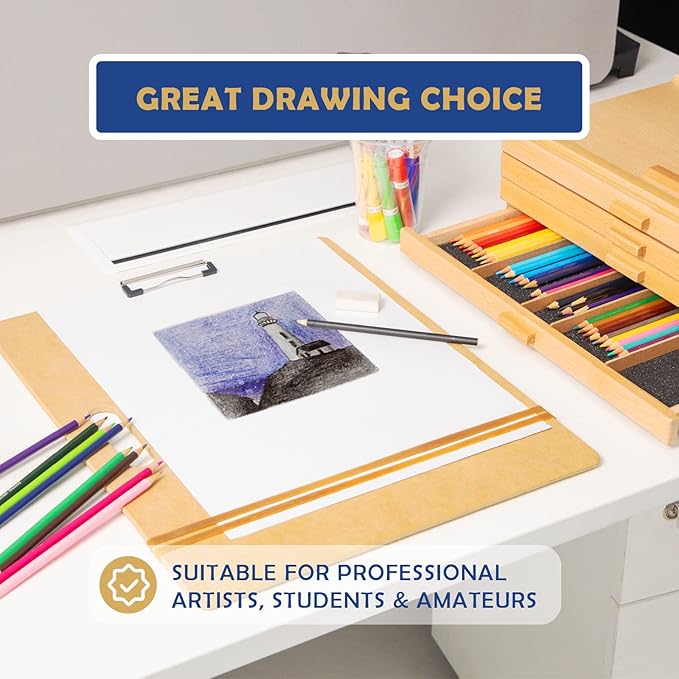 Falling in Art 14x18 Sketch Board, Drawing Tote Board for Artists with Sturdy Clip and Rubber Bands, Portable Art Clipboard for Classroom and Studio Drawing