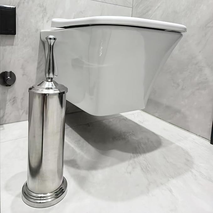 Chrome Silver Metal Toilet Bowl Brush with Handle Lid Holder, Durable Bathroom Cleaning Tool for Easy Toilet Maintenance, Bathroom Toilet Brush for Efficient Cleaning and Hygiene