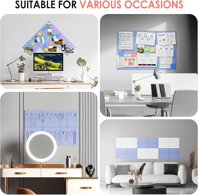 MaxGear Large Cork Board for Wall 36" x 24", Light Blue Bulletin Board, 6 Pack Felt Wall Tiles with Pushpins, Cork Boards for Office Pin Board Tack Board Cork Boards