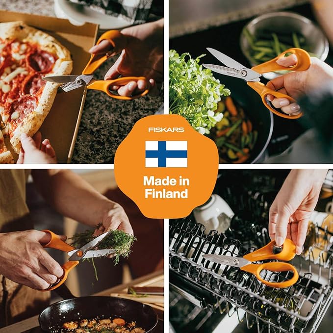 Fiskars Classic Kitchen Scissors, Serrated Blades, Right-Handed use, Total Length: 18.7 cm, Improved Torx Screw and More Ergonomic Handle, Quality Steel/Plastic, Orange, 1075051