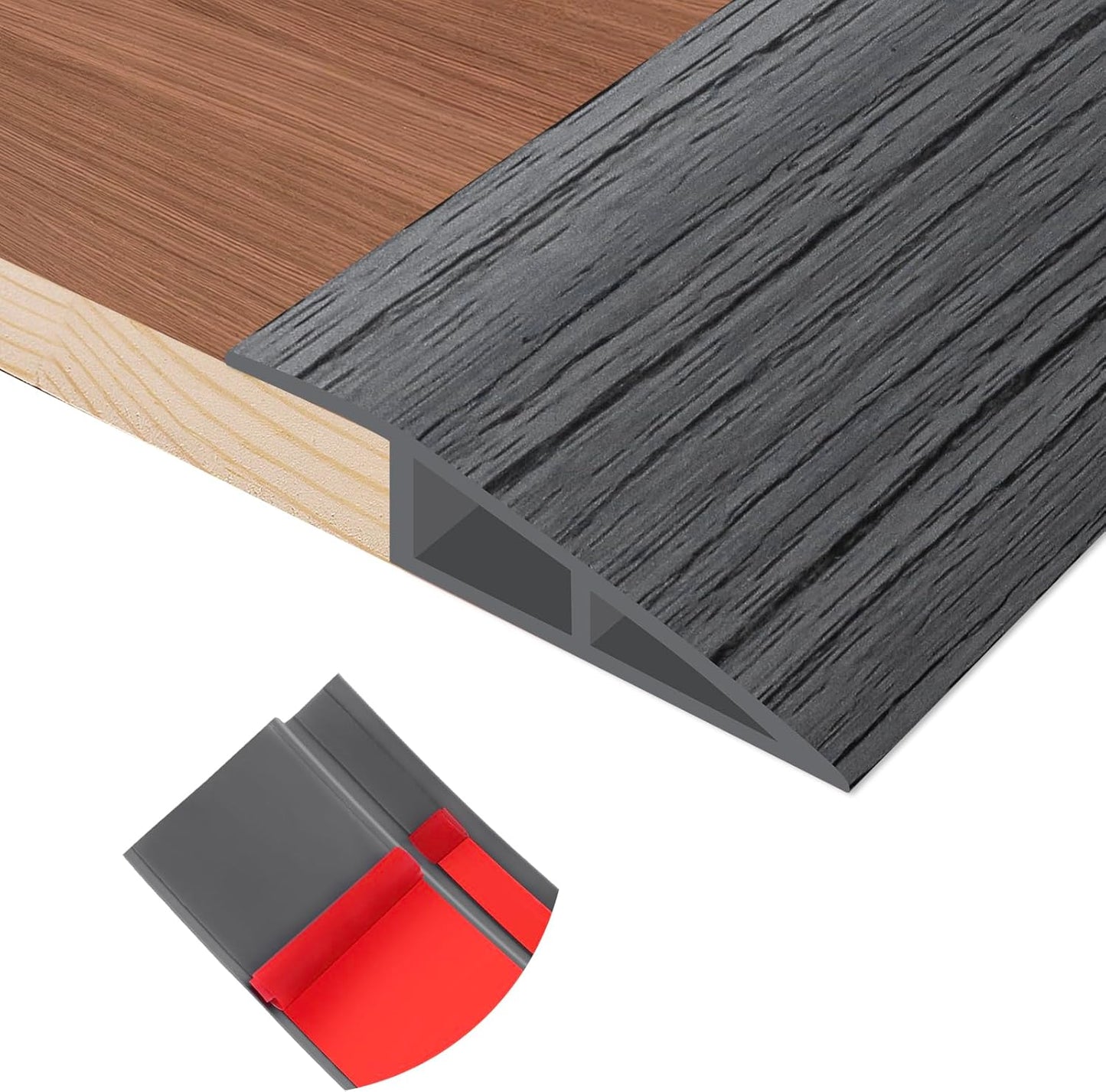 Floor Transition Strip Self Adhesive Vinyl Door Threshold for Doorways Carpet Edging Trim Overlap Edge Reducer for Laminate Floor, Carpet, Tile (Deep Gray Wood Grain, 1/5" to 2/5", 10Ft)