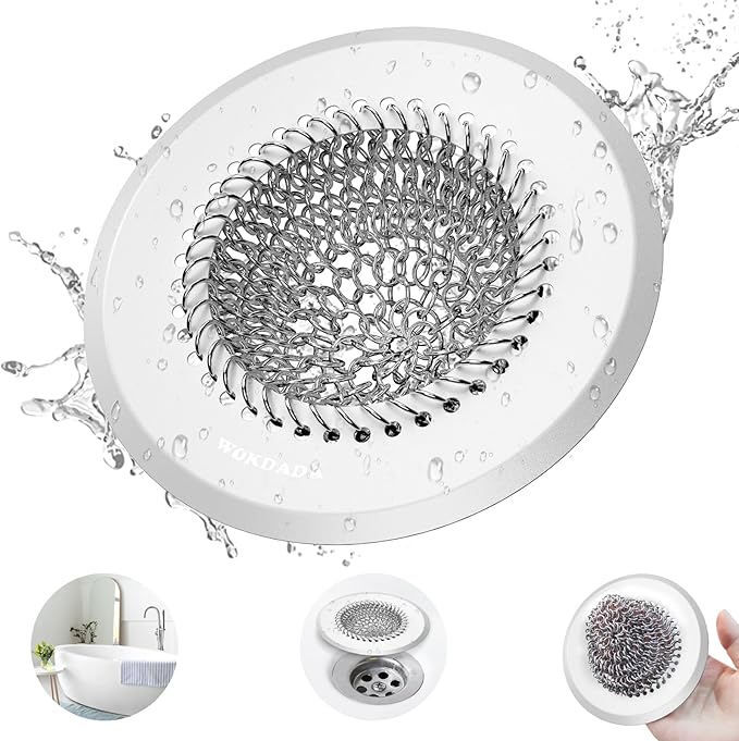 Drain Hair Catcher: for Bathtub & Shower (Fast Drainage), Reversible 304 Stainless Steel Protector. Fits Pop-Up & Regular Bathroom Drains (Silvery White)