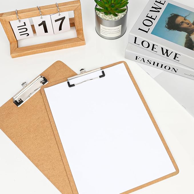 6 Pack Clipboards, Clipboards for Classroom, Letter Size (9 x 12.5 Inch) Wooden Clipboard, Hardboard Office Clipboard, Classroom Supplies
