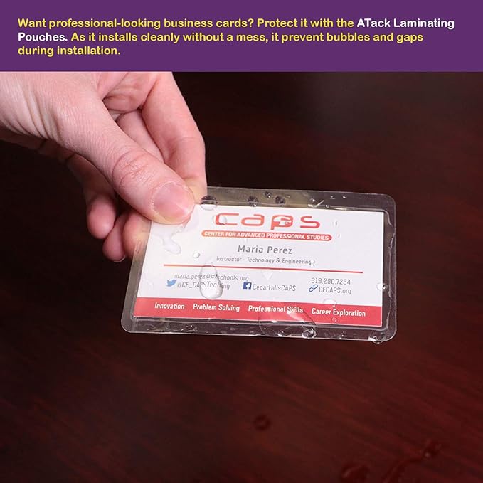 ATack Self Laminating Pouches, 50-Pack Business Card Self Laminating Sheets, 9.5 mils, Self Adhesive Laminate Sheets for Business Cards, Clear Self-Sealing Laminating Sheet Pouches