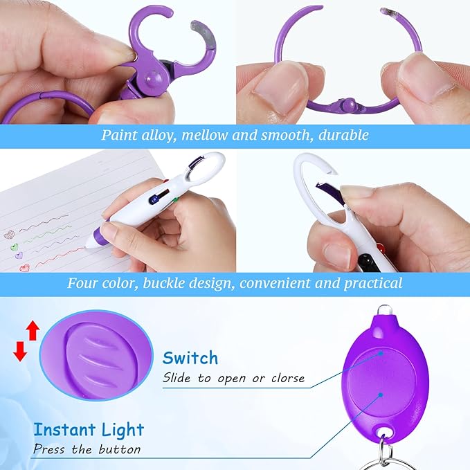 Chinco 30 Pcs Retractable Shuttle Pen Clip with Mini Highlighter Nurse Badge Pen Neon Marker LED Keychain Ring Clip