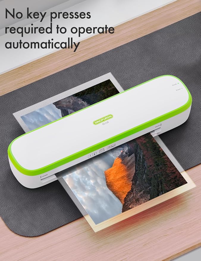 Quiet Laminator Machine for Home & Teachers – SINOPUREN 9-Inch Thermal Laminator, Whisper-Quiet, Fast 3-Min Warm-Up, Jam-Free ABS, Paper Cutter & Corner Rounder, for School, Crafts & Office