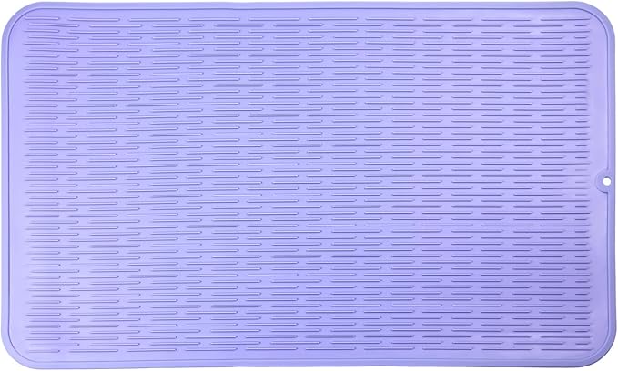 Silicone Dish Drying Mat for Multiple Usage,Easy clean,Eco-friendly,Heat-resistant Silicone Mat for Kitchen Counter or Sink,Refrigerator or Drawer Liner Light Purple 3XL 28 inches x 18 inches