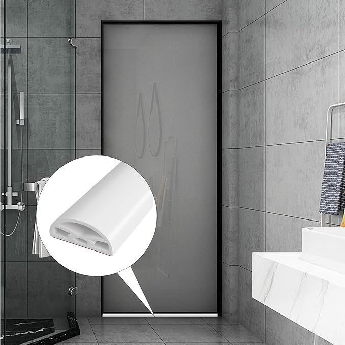 118” White Shower Threshold Water Dam Stopper for Dry and Wet Separation,Self Adhesive Collapsible Walk in Shower Splash Guard Seal Strip,Silicone Sink Edge Water Barrrier for Bathroom and Kitchen
