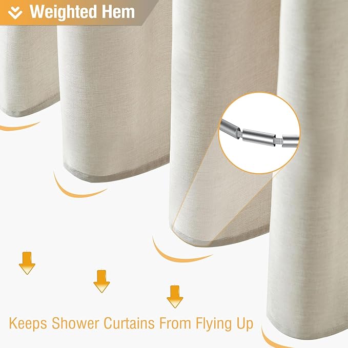 BTTN Light Cream Shower Curtain, Linen Textured Heavy Duty Thick Fabric Shower Curtain Set with 12 Plastic Hooks, Machine Washable, Hotel Spa Luxury Decorative Curtains for Bathroom Showers, 72x72