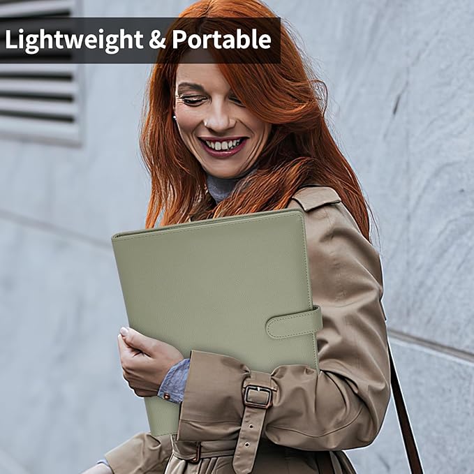 Professional Padfolio with Clipboard, Faux Leather Portfolio Folder Binder, Legal Pad Holder for A4 Letter Size Notepad, Resume, Writing, Ideal Organizer for Business Office Conference (Sage Green)