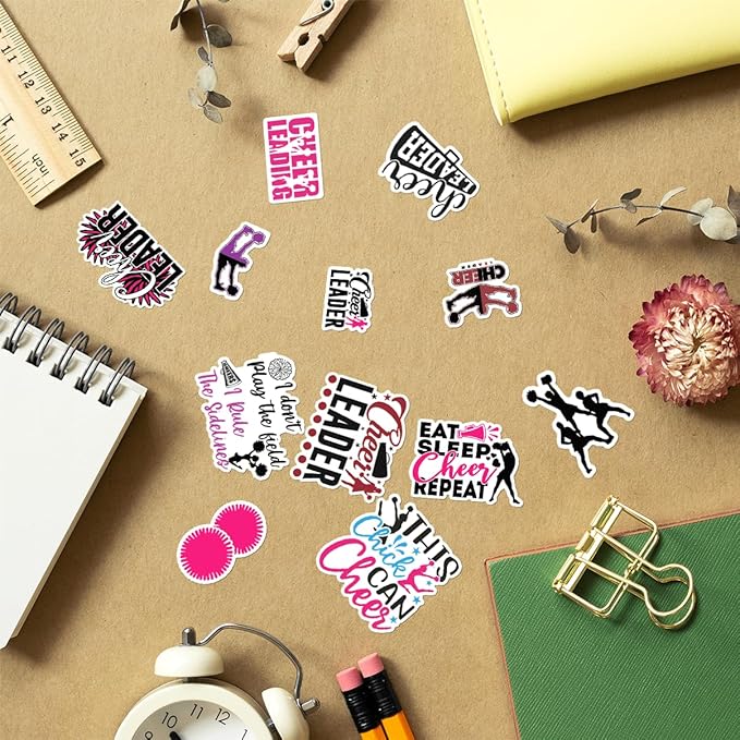 Cheerleading Motivational Quote Stickers Pack 50Pcs Vinyl Waterproof Sticker Set for Laptop Water Bottles Scrapbooking Notebooks Journals Girls Teens Cheer Squad
