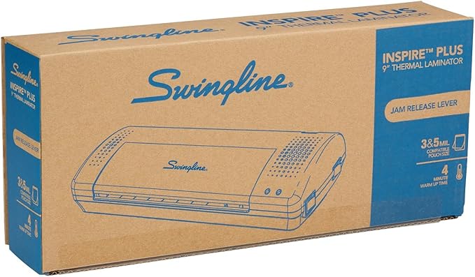 Swingline GBC Thermal Laminator Machine, Inspire, 9 Inch, Quick Warm-Up, 3 or 5 Mil, with 5 Standard Laminating Pouches for Home, Office and Classroom, Black (1701857)