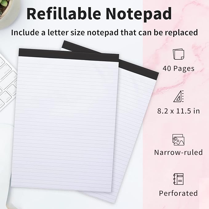 Sooez Clipboard with Refillable Notepad, Clipboard Folder with 10 Storage Pockets for Letter Size, Spiral Clipboards Notebook, Cute Portfolio for School Office Nursing