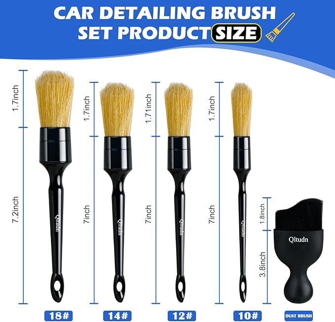5PCS Car Detailing Brush Set,Ultra Soft Boars hair Detailing Brush,4 PCS Premium Natural Boars Bristles+1 PC Interior Dust Brush,for Cleaning Car Interior Dashboard Leather Seat Air Vents wheel