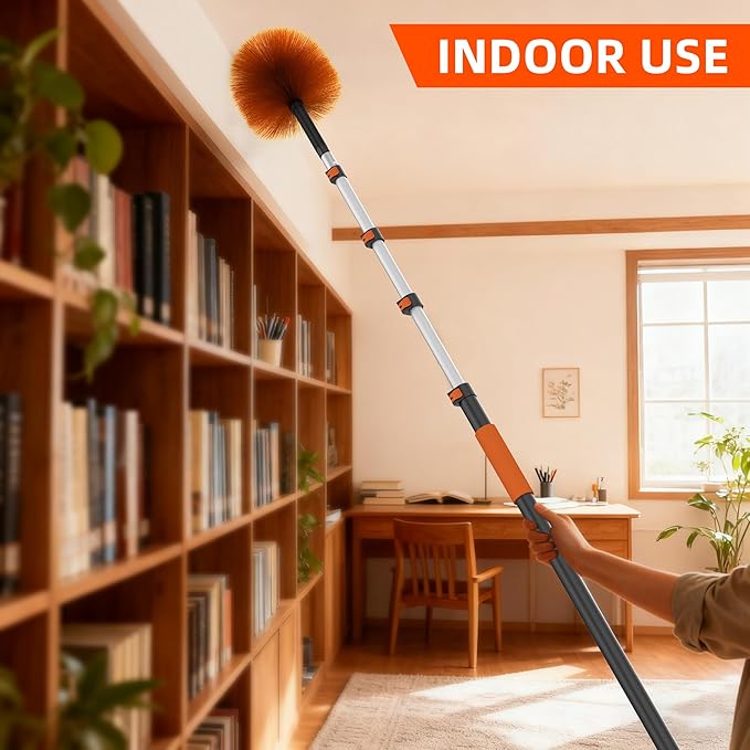 26 FT Cobweb Duster with Extension Pole, Cobweb Duster with 5-20FT Telescoping Extension Pole, Cleans Spider Webs, Washable & Reusable for High Ceilings, Fans & Outdoor & Indoor Cleaning