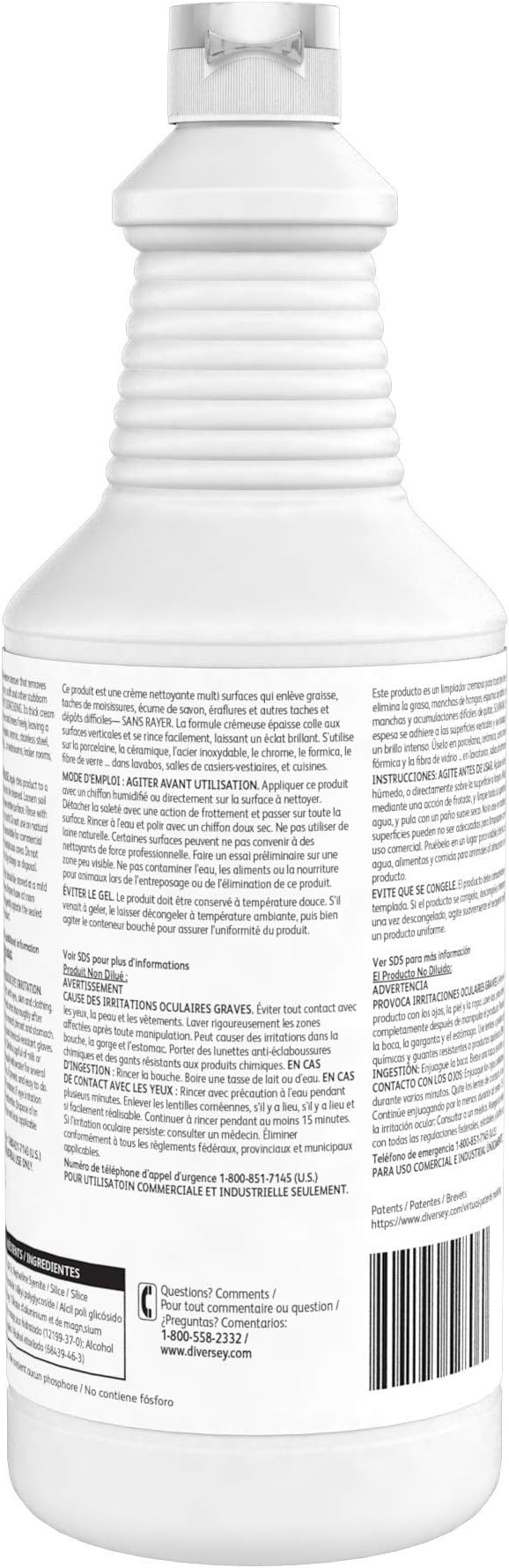 Diversey 94496138 Emerel Plus Crème Cleanser, No Scratch Cream Formula Removes Hard Water Deposits, Soap Scum, Scuff Marks & More, Ready-to-Use Squeeze Bottle, 32-Ounce (Pack of 12)