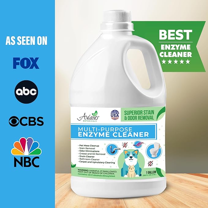 Aviano Botanicals Multi-Purpose Enzyme Cleaner, Made in USA – (1 Gallon) Safe, Pet & People Friendly, Eco-Friendly Solution for Pet Mess, Odor, Carpet, Upholstery, Drain, Bathroom & Floor Cleaning