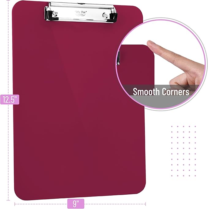 Mr. Pen- Plastic Clipboard, 12.5” x 9”, Dark Red Clipboard Plastic, Low-Profile Metal Clip with Retractable Hanging Hole