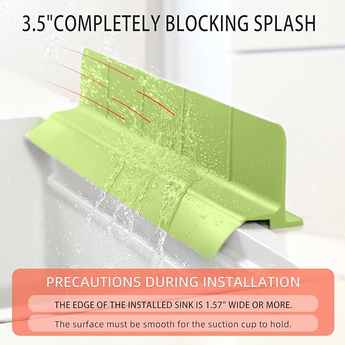 23" Ultra Silicone Sink Splash Guard Released in 2025/Dec for Kitchen Sink,Bathroom and Island,with 3.5" High Splash Guard & 7 Strong Suction Cup (Matcha Green)