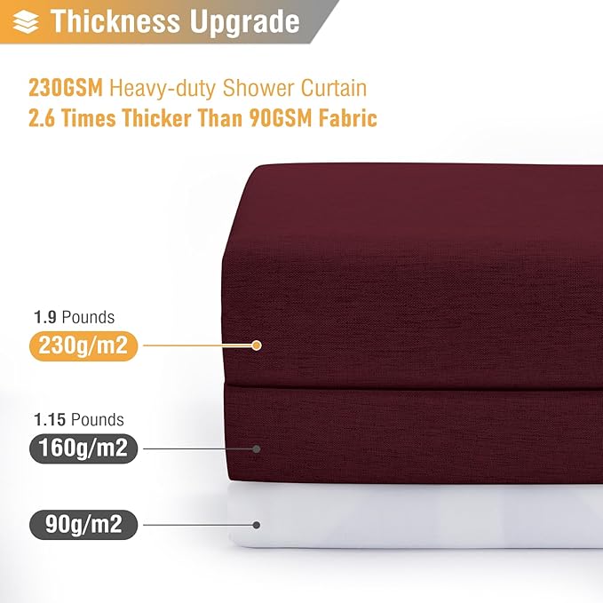 BTTN Fabric Shower Curtain, Linen Textured Heavy Duty Polyester Cloth Shower Curtain Set with Plastic Hooks, Burgundy, 72" W x 78" L (Pack of 1)