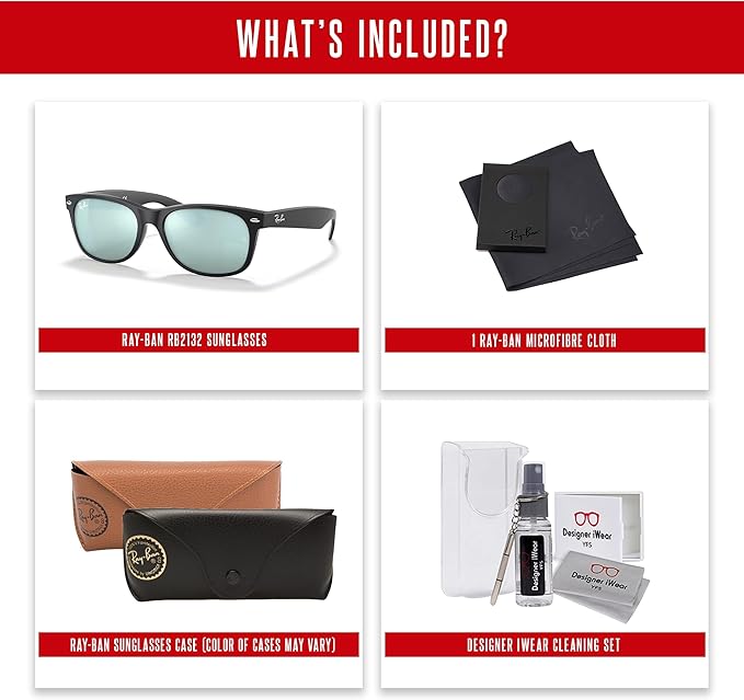 Ray-Ban RB2132 NEW WAYFARER 55MM Square Sunglasses For Men For Women +BUNDLE with ACCESSORY EYEWEAR KIT