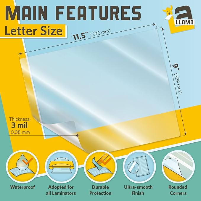 Thermal Laminating Pouches, 9 x 11.5 Inches, 3 Mil Thick, 30 Pack, Suited for Letter Size Laminating Sheets 8.5 x 11