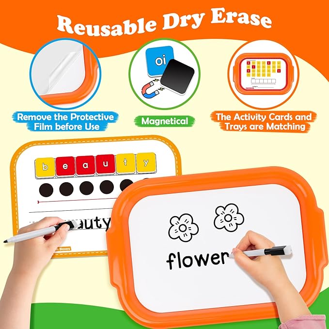Phonics Magnetic Letter Tiles,6 Set Magnetic Letter Trays Word Work Study in Groups,Phonics Manipulatives Magnets for Kids Teaching Tiles,Phonemic Awareness,Science of Reading Classroom Must Haves