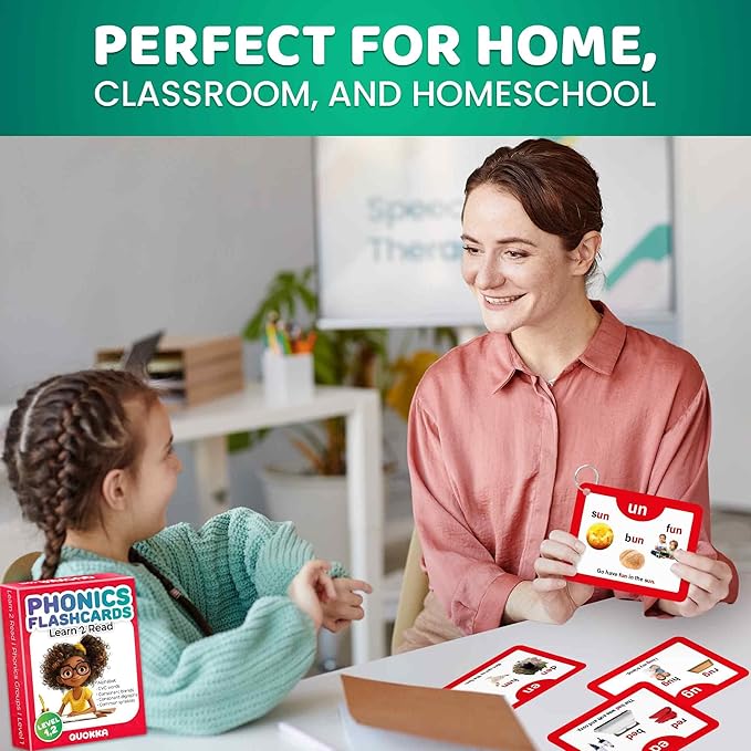QUOKKA English Alphabet CVC Flash Cards – Learn to Read Set for Kids Ages 3-5 and 4-8 – Phonics Cards for Toddlers 2-4 Years and Kindergarten – Reading Tools for Early Literacy & Phonemic Awareness
