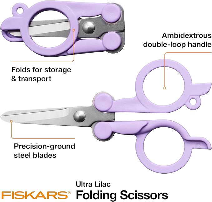 Fiskars Explore Folding Scissor, Designer Collection, Ultra Lilac, Travel Friendly