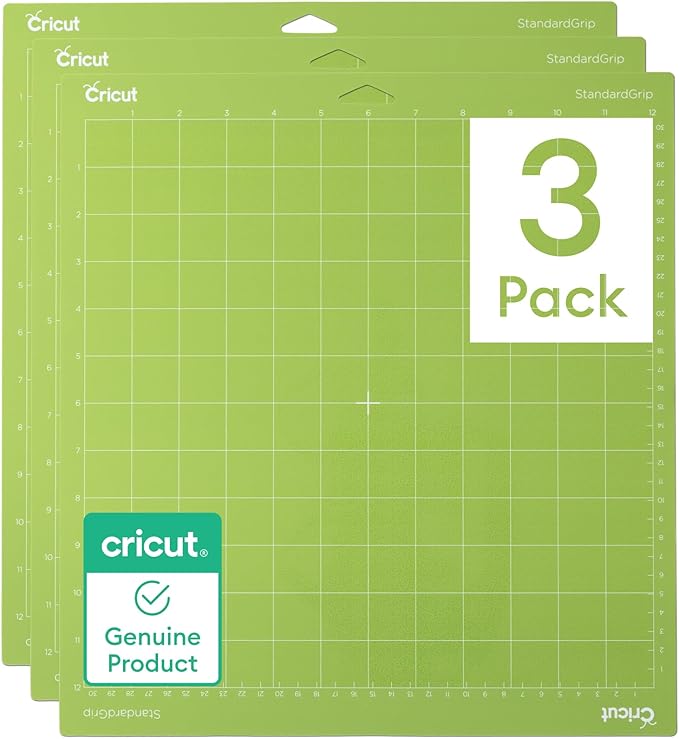 Cricut StandardGrip Machine Mats 12in x 12in, Reusable Cutting Mats for Crafts with Protective Film, Use with Cardstock, Iron On, Vinyl and More, Compatible with Cricut Explore & Maker (3 Count)
