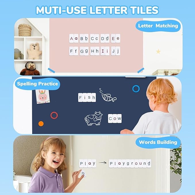 234 Foam Alphabet Tiles Magnetic Letters with Double-Side Magnet Board and Compartment Storage Case-Classroom Magnetic Letter Tiles for Phonics and Spelling