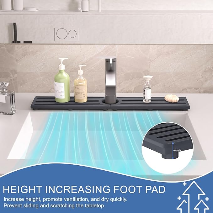 Faucet Mat for Kitchen Sink, Water Absorbent Kitchen Faucet Mat, Durable Sink Splash Guard with Raised Feet, Diatomite Fast Drying Kitchen Sink Faucet Mat, Stone Drying Tray for Bathroom Counter