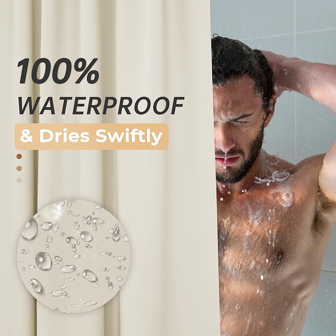 AmazerBath Plastic Shower Curtain Liner, 72 x 72 Inches EVA 8G Heavy Duty Beige Waterproof Weighted Thick Bathroom Curtain with 3 Clear Weights and 12 Rustproof Grommet Holes