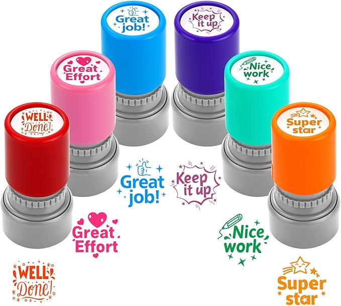 Teacher Stamps for Classroom Self Inking Rubber Great Job Stamp for Grading Homework Test Motivation Students Behavior School Homeschool Reward Supplies, Classroom Teacher Must Haves (6Pcs)