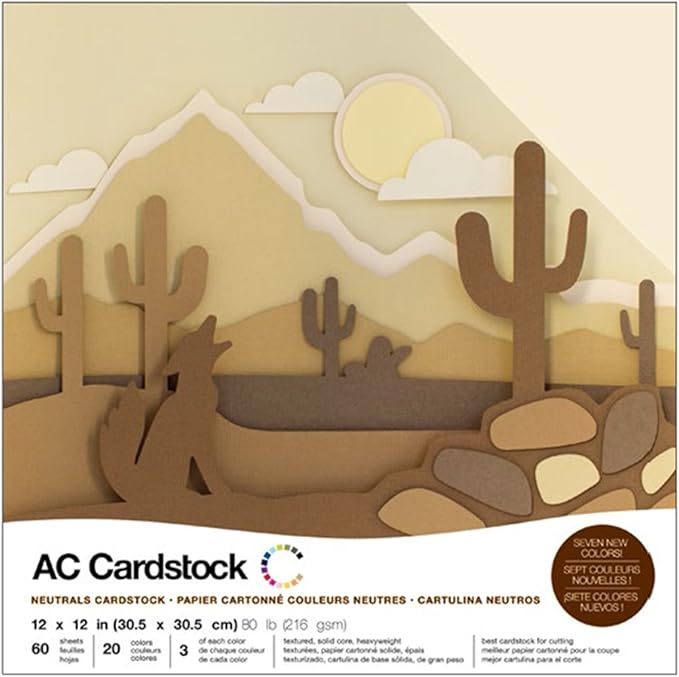 Cardstock 12x12 Scrapbook Paper Pack - Textured Heavy Duty Paper for Die Cutting, Card Making, Crafts - 60 Square Sheets, 20 Unique Colors, 80lb (216gsm), Solid Core - Neutrals