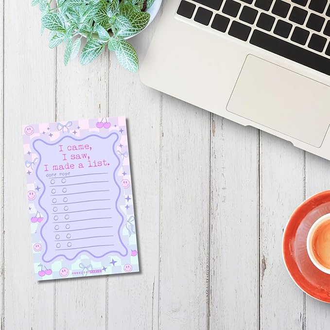 Moonlight Makers Funny Pens and Notepad Stationery Set - 5 My Anxiety Has Anxiety Engraved Ballpoint Pens, Black Ink, I Came I Saw I Made A List Notepad, Cute Desk Supplies, Funny Work Gifts for Women