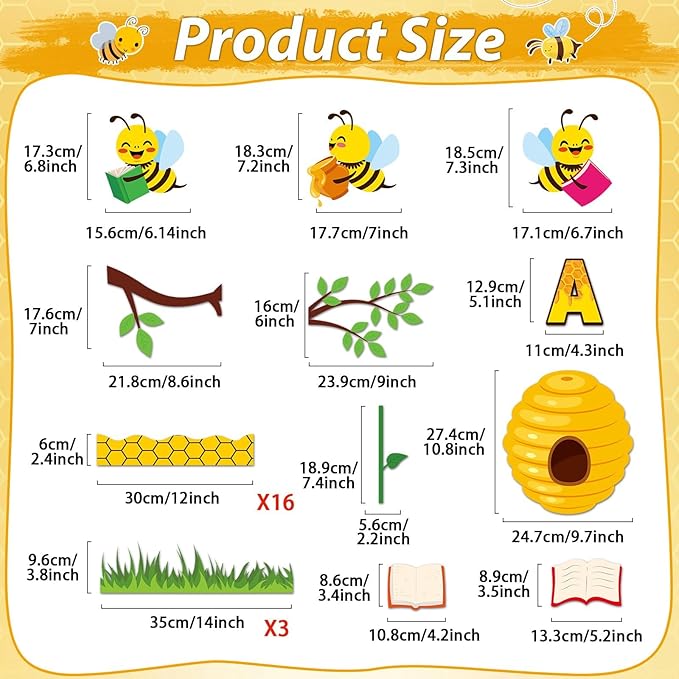 gisgfim Bee Bulletin Board Decorations Bee A Good Reader Cutouts Reading Theme Bulletin Board Borders for Classroom School Library Home Wall Decor(Bees)