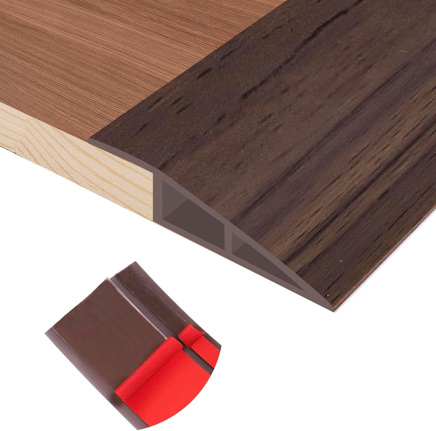 Floor Transition Strip Self Adhesive Vinyl Door Threshold for Doorways Carpet Edging Trim Overlap Edge Reducer for Laminate Floor, Carpet, Tile (Deep Brown Wood Grain, 2/5" to 3/5", 10Ft)