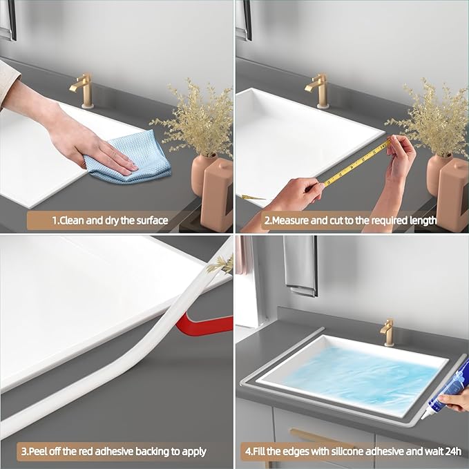 39” Transparent Shower Threshold Water Dam Stopper for Dry and Wet Separation,Self Adhesive Collapsible Walk in Shower Splash Guard Seal Strip,Silicone Sink Edge Water Barrrier for Bathroom,Kitchen