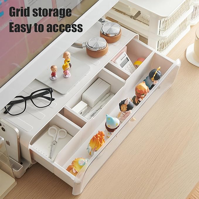 WMM Monitor Stand Riser, Computer Monitor Stand with Drawer and Display Minifigures, Computer Desktop Stand with Lights, Removable Elevated Structure, Compatible with Computers, Desktops, and Laptops