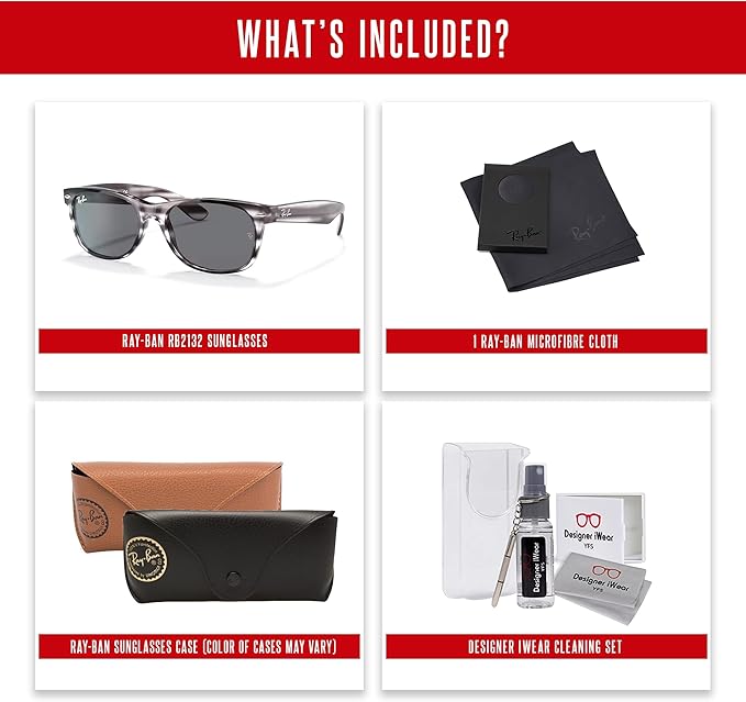 Ray-Ban RB2132 NEW WAYFARER 55MM Square Sunglasses For Men For Women +BUNDLE with ACCESSORY EYEWEAR KIT