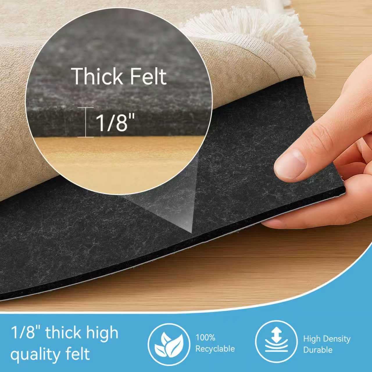 Warmstar 3x5 FT Non Slip Rug Pad,100% Waterproof Felt Rug Pad for Hardwood Floors,1/8” Thick Soft Carpet Pad with Natural Rubber Backing, Secure Grip & Floor Protection